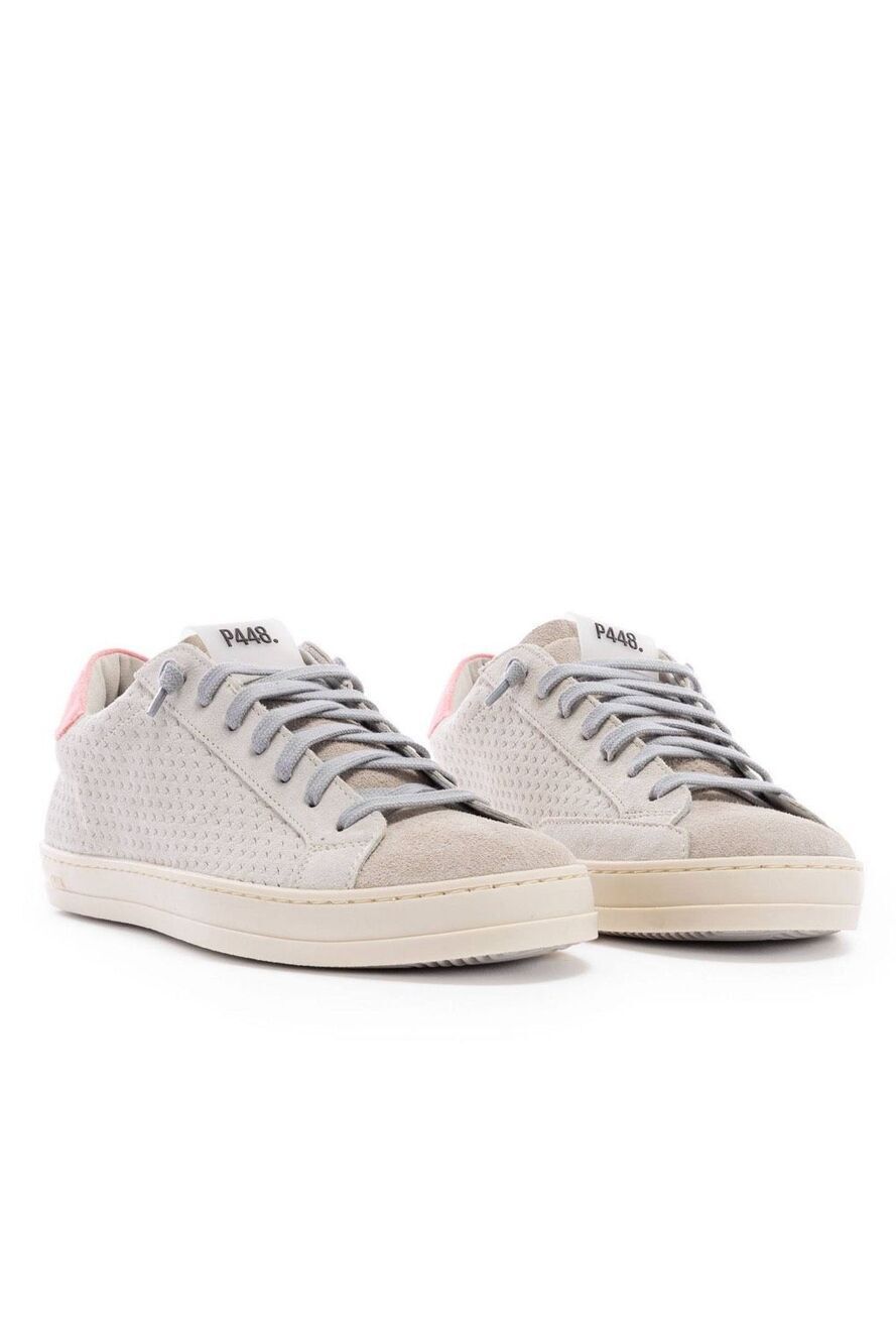P448 Chic Round Toe Leather John Low Top Sneakers Beige/Coral 39